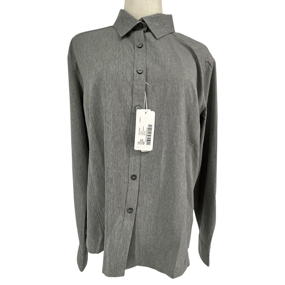 NWT North End Sport Ladies Button Down Shirt XL Heather Grey Moisture Wicking